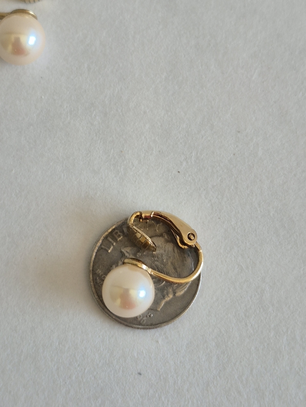 Classic Pearl Clip-On Earrings - Gold Tone - Picture 4 of 5
